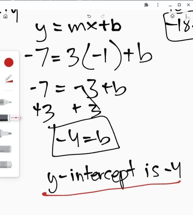 What is the y-intercept of a line that has a slope of 3 and passes through point (–1, –7)?-example-1