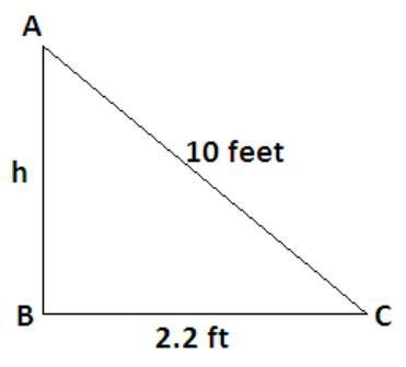 A 10-foot ladder leans against the side of a house with its base 2.2 feet from the-example-1