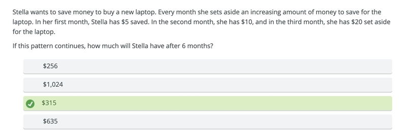 Stella wants to save money to buy a new laptop. Every month she sets aside an increasing-example-1