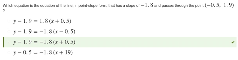 What equation is the equation of the line, in point slope form, that has a slope of-example-1