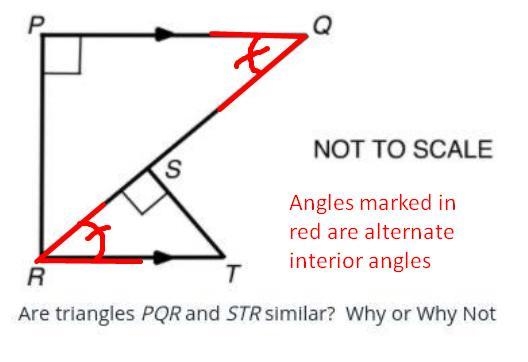 Are the triangles PQR and RST similar why or why not?-example-1