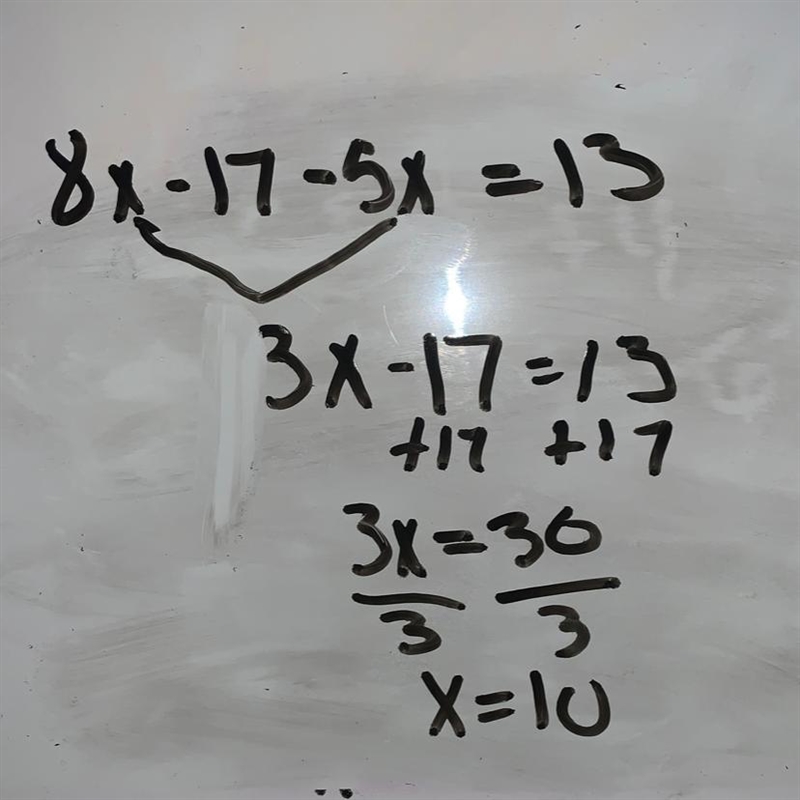 8x-17-5x=13 what does x equal?-example-1