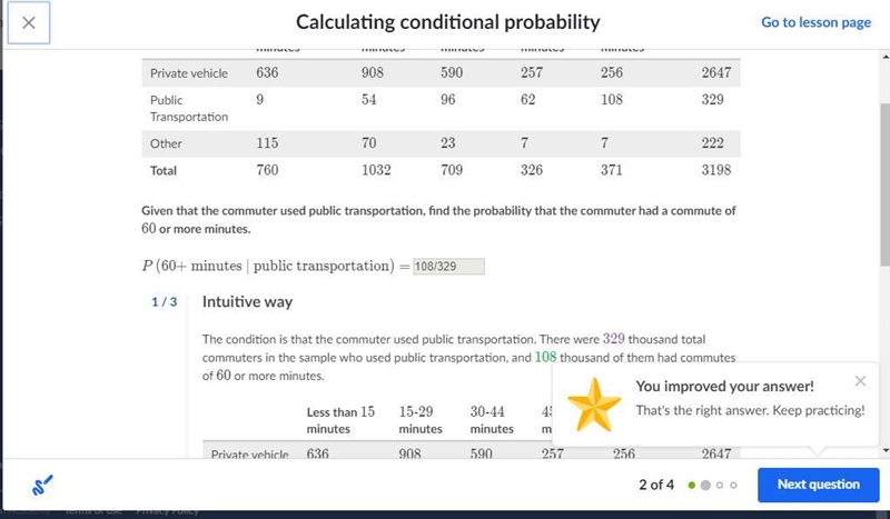 Given that the commuter used public transportation, find the probability that the-example-1