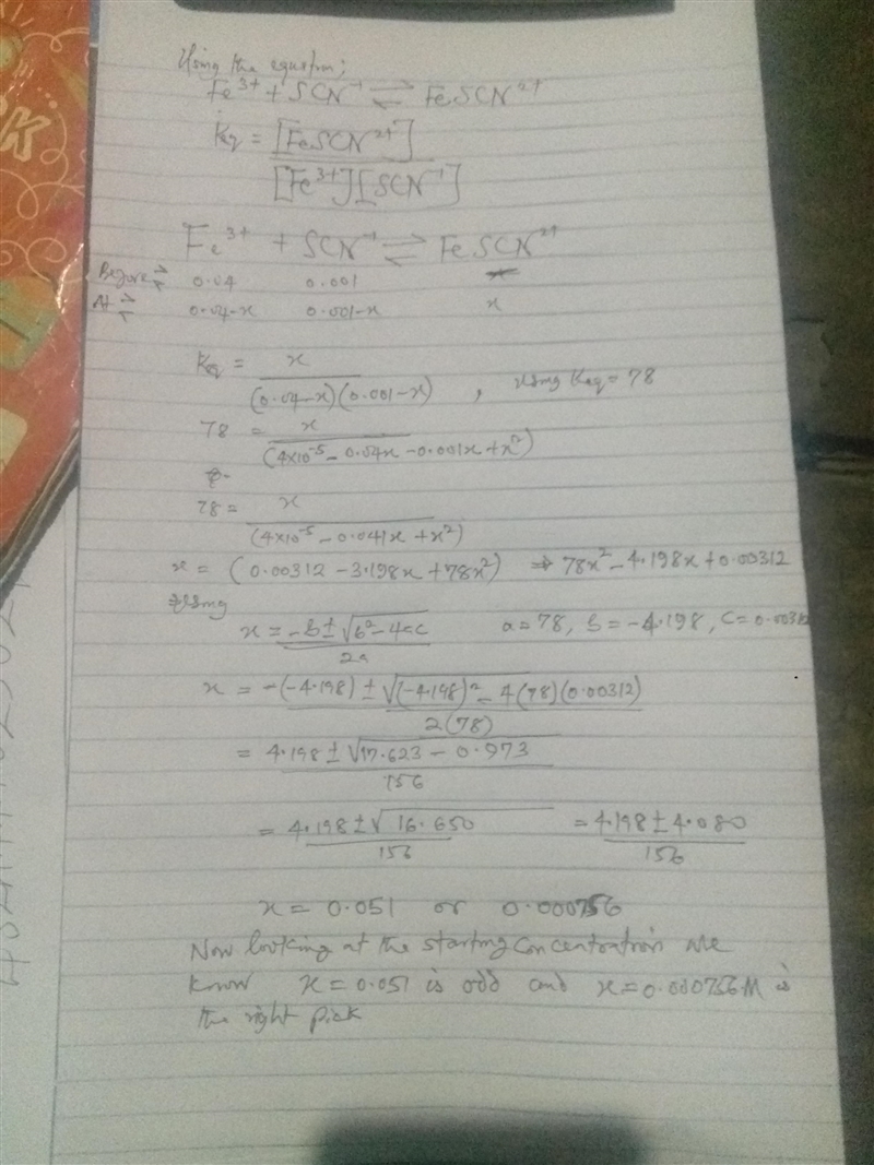 Using your calculated average value for Keq , calculate the SCN- concentration in-example-1