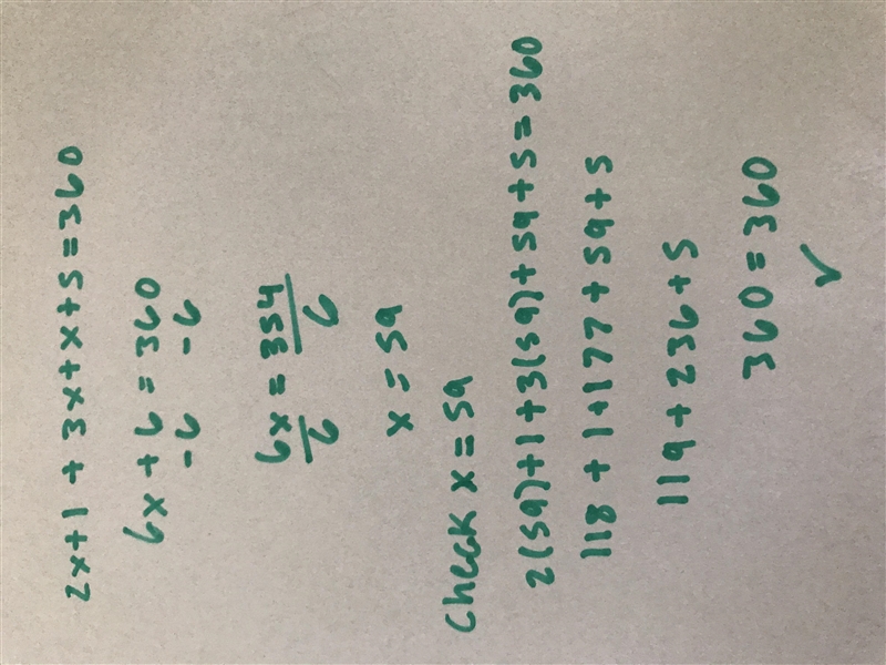 Solve for x in the triangle. You must show your starting equation and all work. Then-example-1