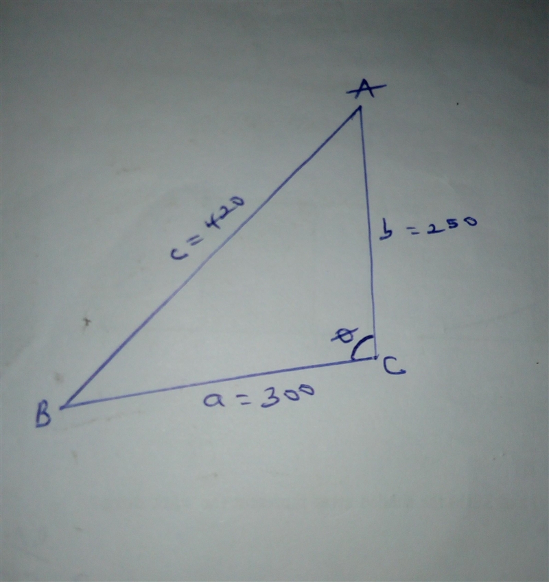 A triangular lot bounded by three streets has a length of 300 feet on one street, 250 feet-example-1