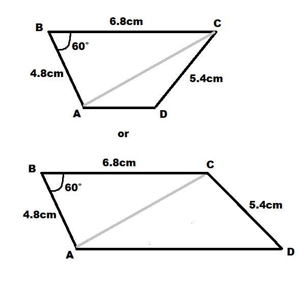 Construct a trapezium ABCD such that AD is parallel to BC, AB = 4.8 cm, BC = 6.8 cm-example-1