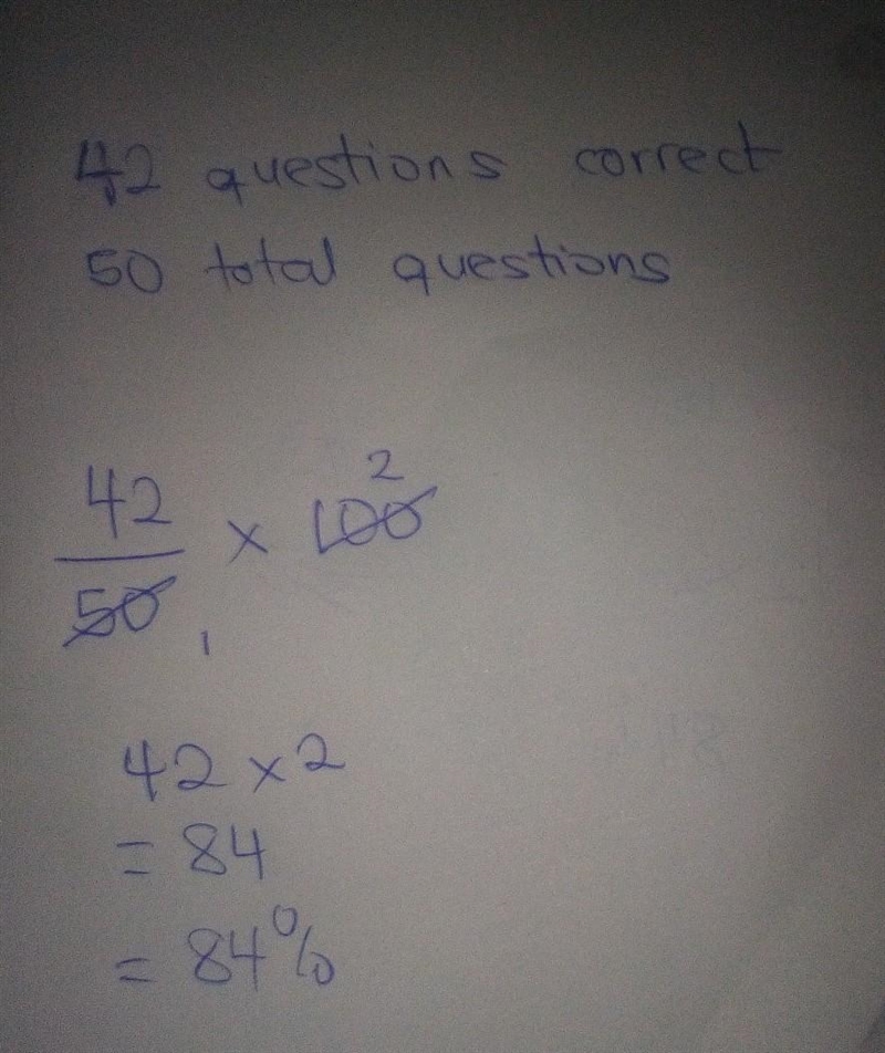 Stefani took a science test. she answered 42 questions correctly. There were 50 questions-example-1