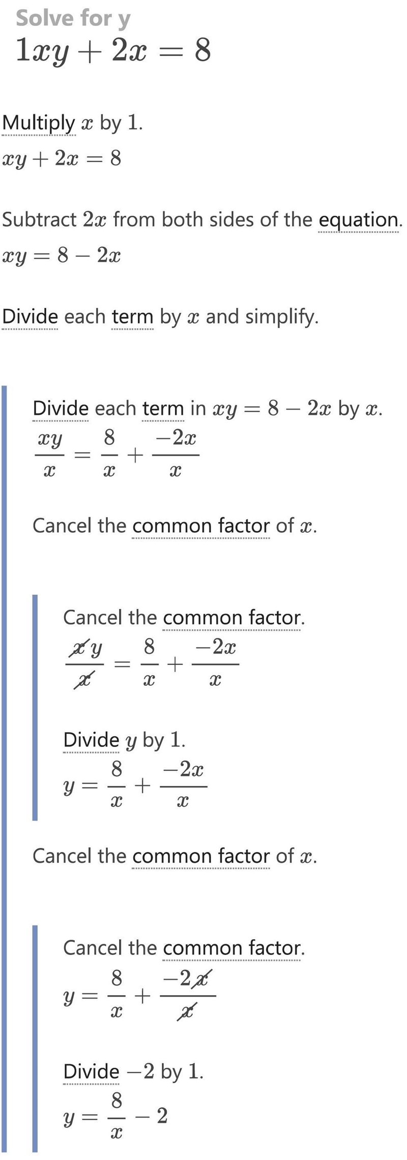 1 xy + 2x=8 Solve for y-example-1