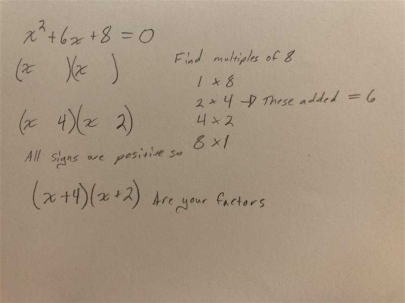 X2 + 6 x+8 = 0 What is the factors-example-1