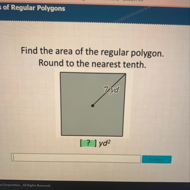 Find the area of the regular polygon. Round to the nearest tenth. 7 yd [? ] yd?-example-1