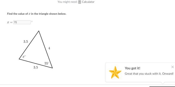 Find the value of x in the triangle shown below.-example-1