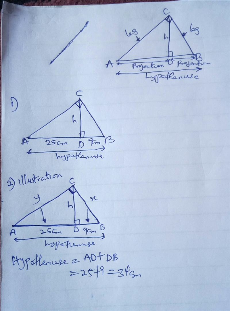 1) Proiectiile catetelor unui triunghi dreptunghic pe ipotenuza au lungimile 9 cm-example-1