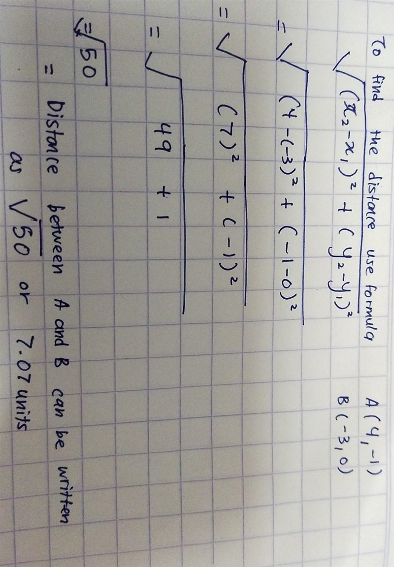 Find the distance between A (4. - 1) and B (-3,0)-example-1