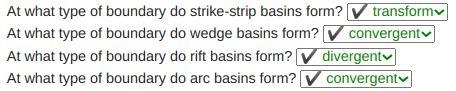 Answer the questions using the drop-down menus. At what type of boundary do strike-example-1