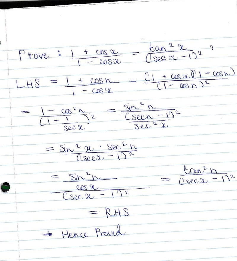 1+cosx/1-cosx=tan^2x/(sec^2-1)^2-example-1