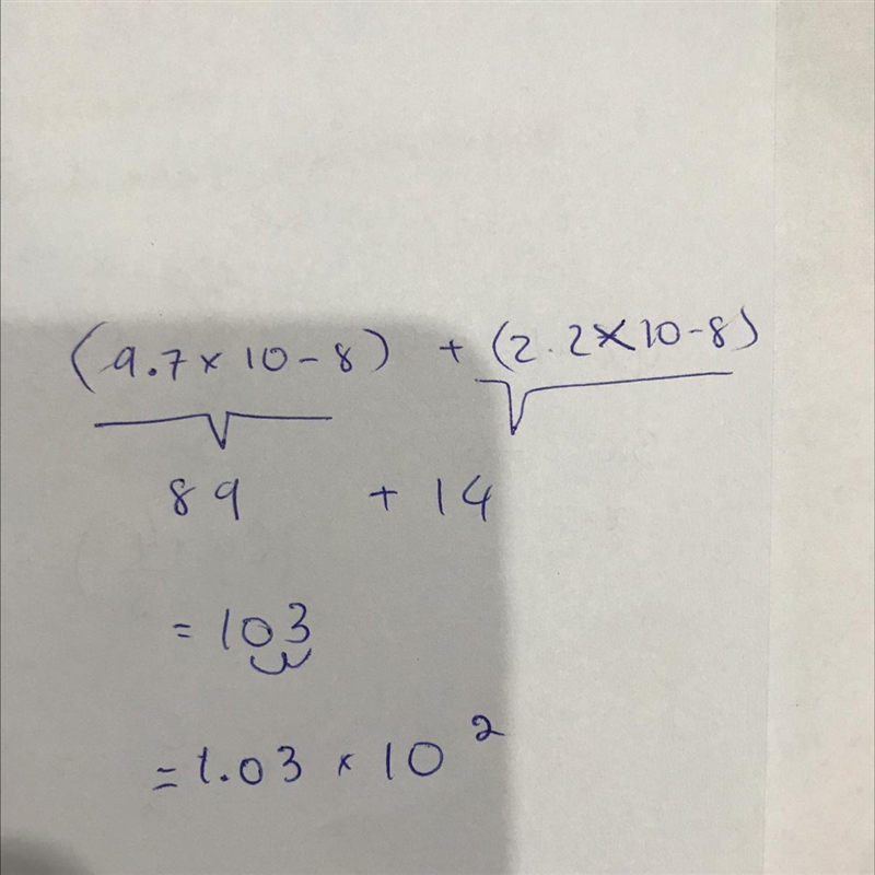 (9.7 x 10-8) + (2.2 x 10-8) In standard form-example-1