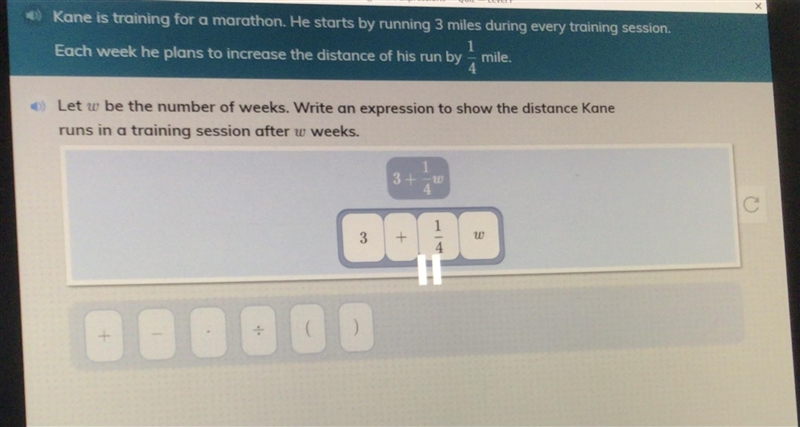 Kane is training for a marathon. He starts by running 3 miles during every train session-example-1