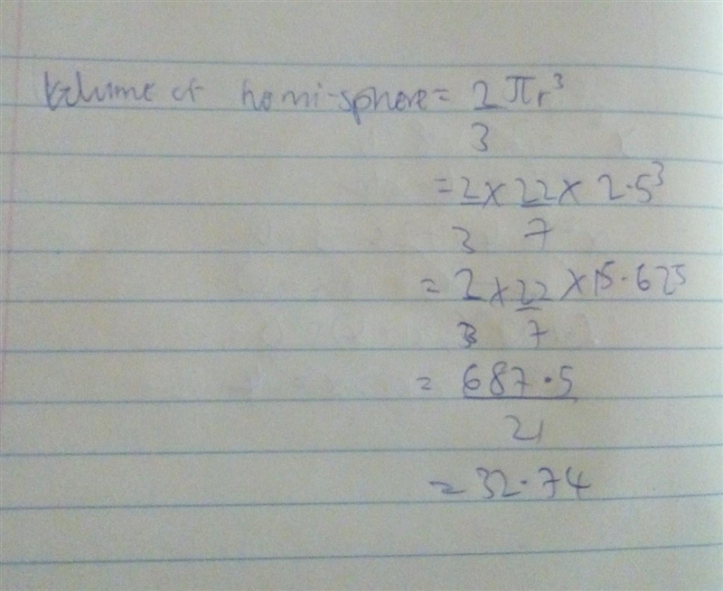 Volume of a hemisphere when radius is 2.5?-example-1