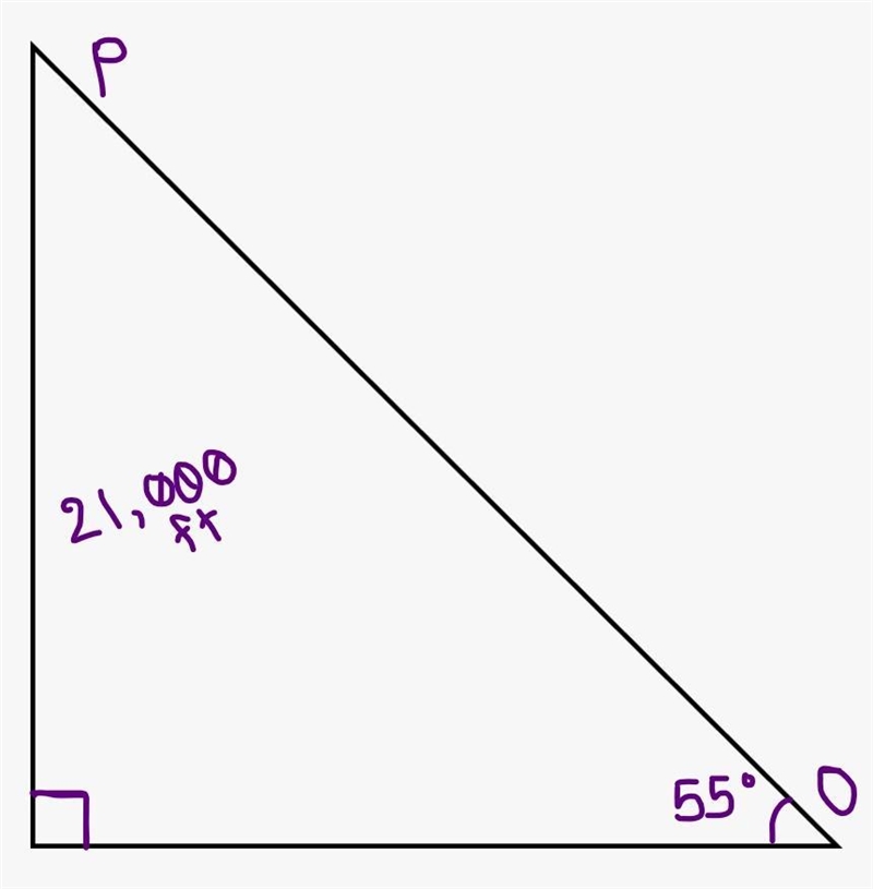 An observer (O) spots a plane flying at a 55° angle to his horizontal line of sight-example-1