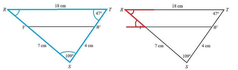 Given the figure below and that segment VW is the midsegment ΔRST, what is m∠WVR?-example-1