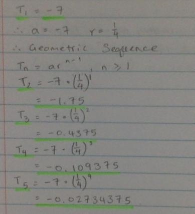 #4 1 The first term of the sequence is -7 and the common ratio is 1/4 First Five Terms-example-1