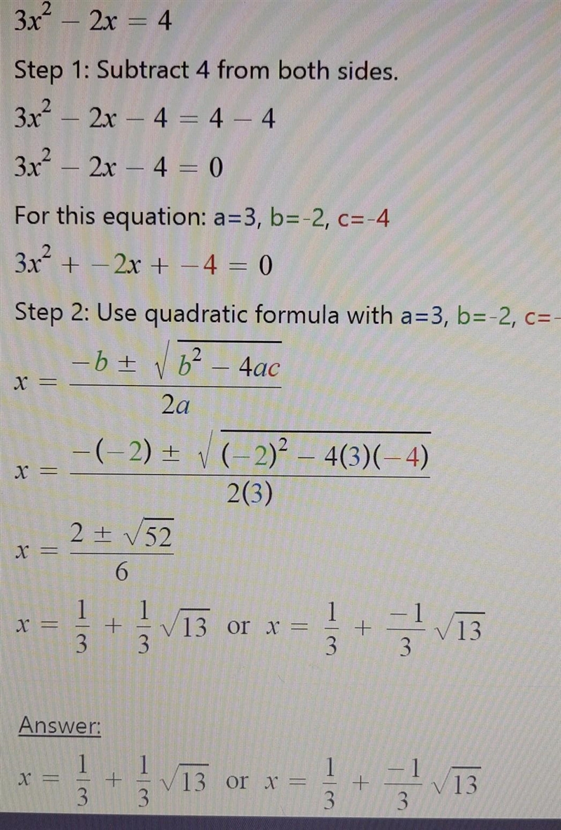 3x²-2x=4 quadratic equation​-example-1