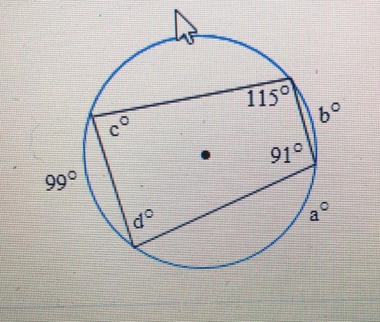 Find the value of each variable in the circle to the right. The dot represents the-example-1