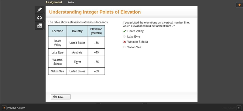 The table shows elevations at various locations. A 3-column table with 4 rows. Column-example-1