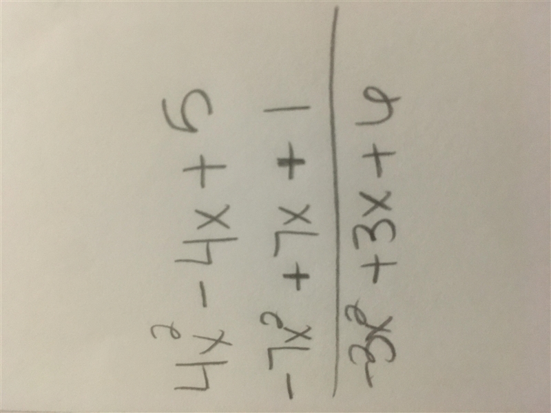 (4x² – 4x + 5) – (7x² – 7x – 1) combining like terms-example-1