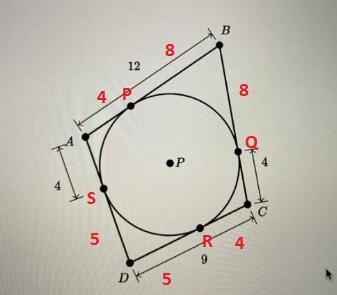 All sides of quadrilateral ABCD are tangent to circle P. What is the perimeter of-example-1