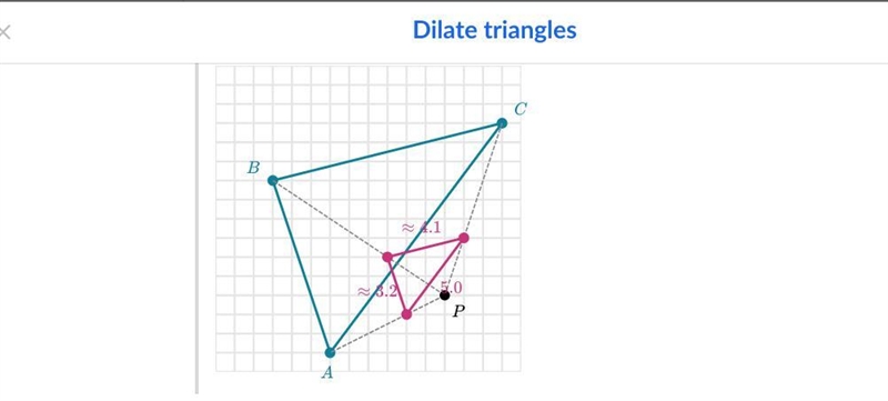 Draw the image of triangle △ABC under a dilation whose center is P and scale factor-example-1