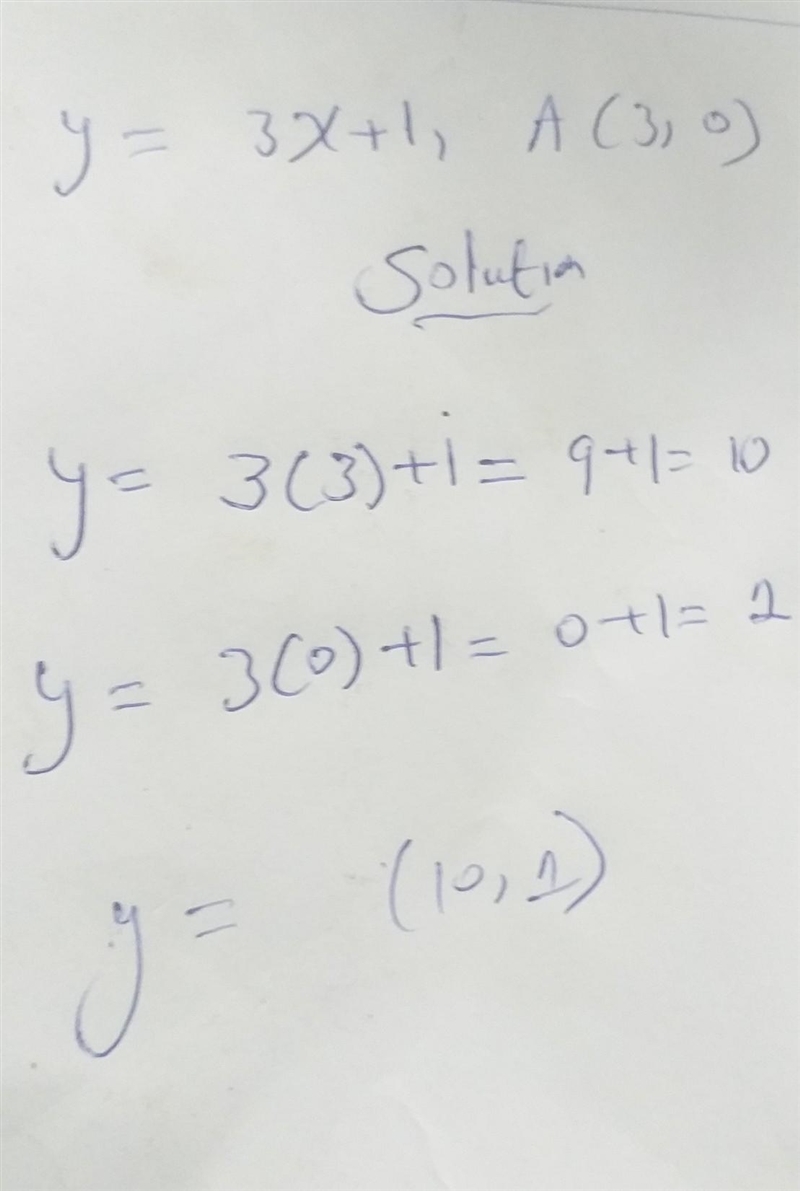 Find the shortest distance from point A to the given line. y = 3x +1 ; A (3,0) What-example-1