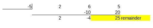 If g(x) = 2x2 + 6x + 5, use synthetic division to find g(-5).-example-1