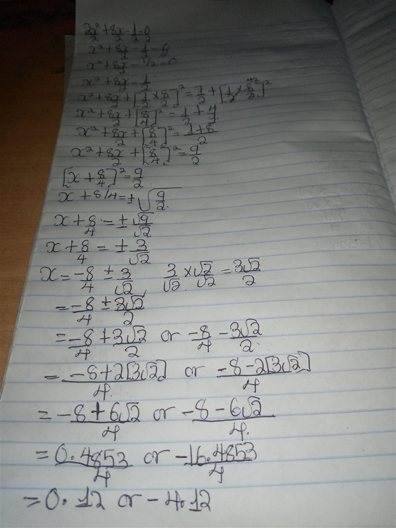 Solve the equation 2x^2+8x-1=0 by completing the square. Give your answer to 2 decimal-example-1