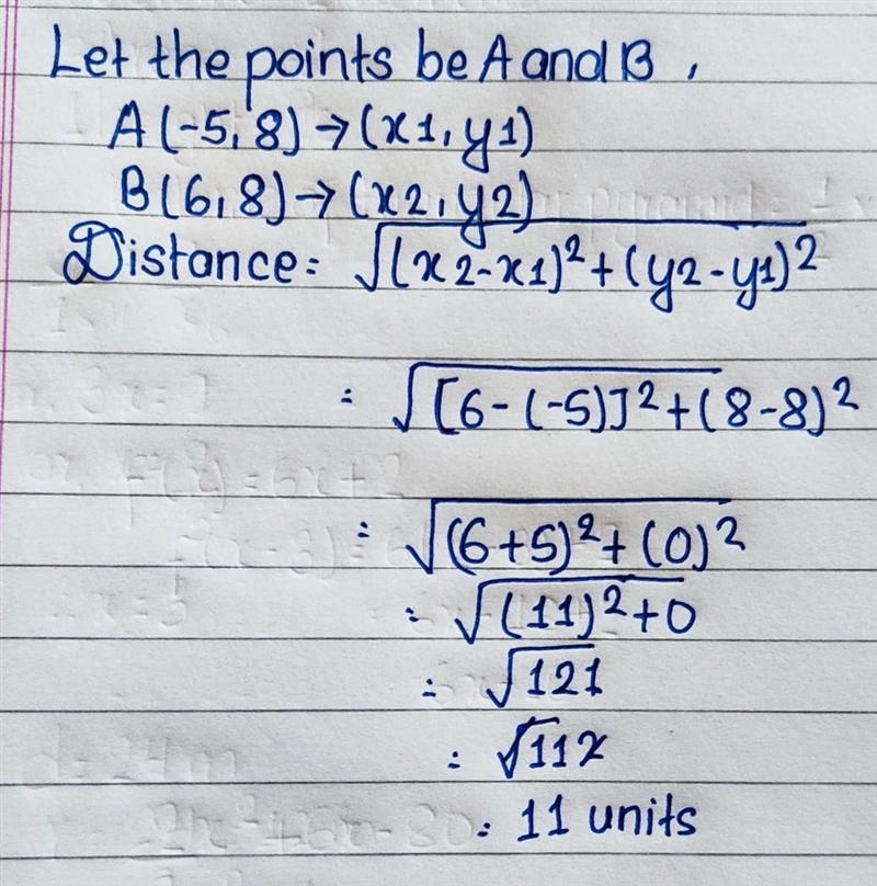 Find the distance between (−5, 8) and (6, 8).-example-1