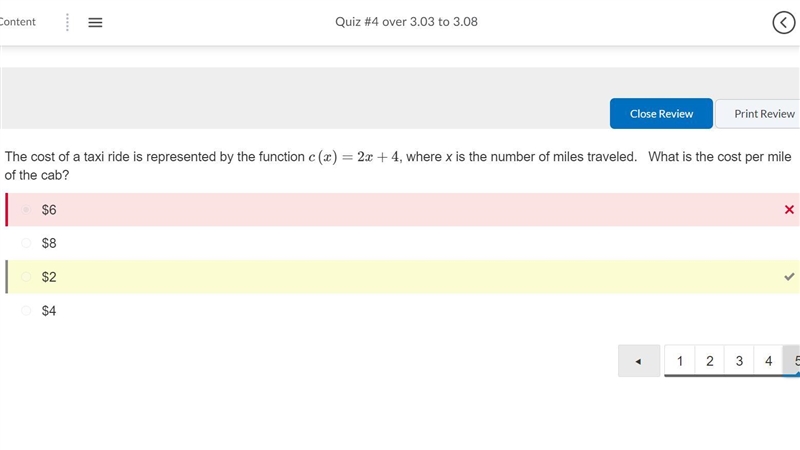 The cost of a taxi ride is represented by the function c(m)=2m+4, where m is the number-example-1