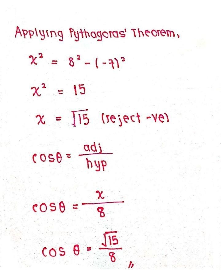 Evaluate cosθ when sinθ = -7/8 and θ is in Quadrant IV.-example-2