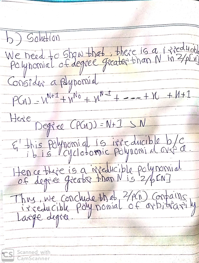 Given a positive integer N, prove there is an irreducible polynomial in Zp[x] of degree-example-1