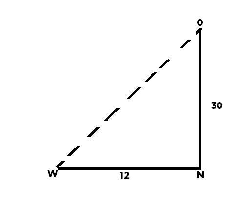 Carmen walked 30 yards due north and 12 yards west, but then she went directly back-example-1