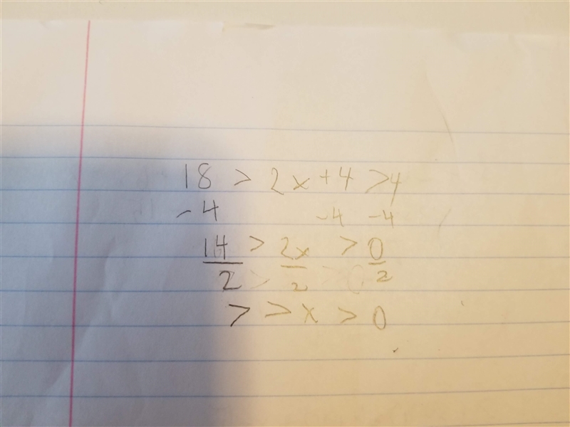 What is the x for 18 > 2x + 4 ≥ 4?-example-1