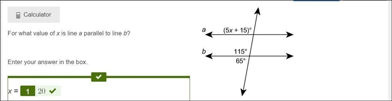 For what value of x is line a parallel to line b? Enter your answer in the box. X-example-1