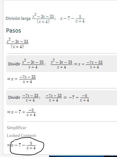 Divide: x²-3x-33÷(x+4)​-example-1