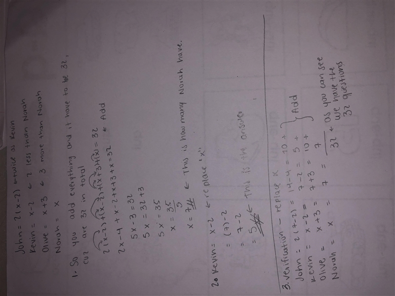 There are 32 questions John has twice as many as Kevin, Kevin has 2 less than Norah-example-1