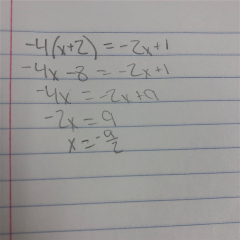 - 4(x + 2) = - 2x + 1 HELP MEEEEE-example-1