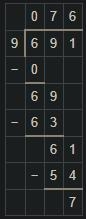 Use long division to divide. 691 ÷ 9-example-1