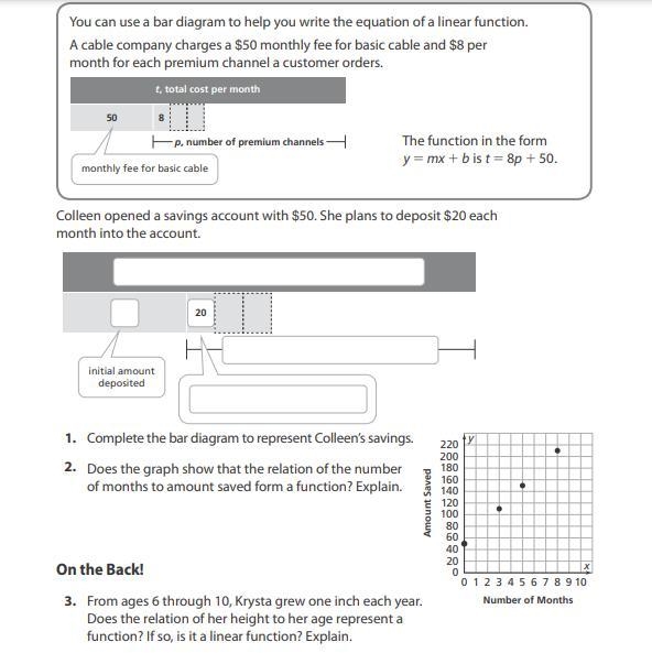 You can use a bar diagram to help you write the equation of a linear function. A cable-example-1