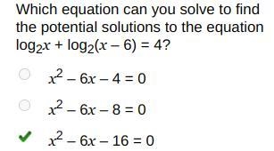 Which equation can you solve to find the potential solutions to the equation log2x-example-1