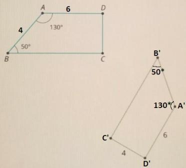 1. Label all vertices on trapezoid A B C D. 2. On both figurrs , label all known side-example-1