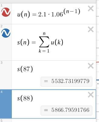 if we have a geometric series with u1 = 2.1 and r= 1.06, what would the least value-example-1